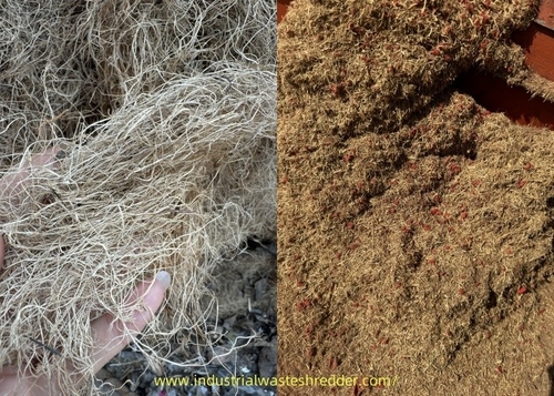Het laatste nieuws van het bedrijf over Coconut Fiber Cutting Pieces, Final Fiber gebruikt voor het maken van Coconut Bricks, Coconut Fiber Crushing Machine
